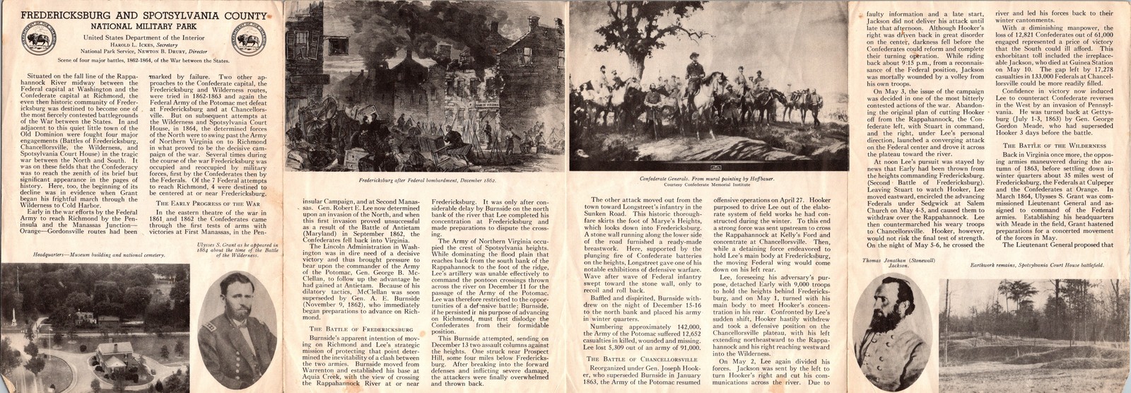 1942 Fredericksburg and Spotsylvania County National Military Park Brochure Map
