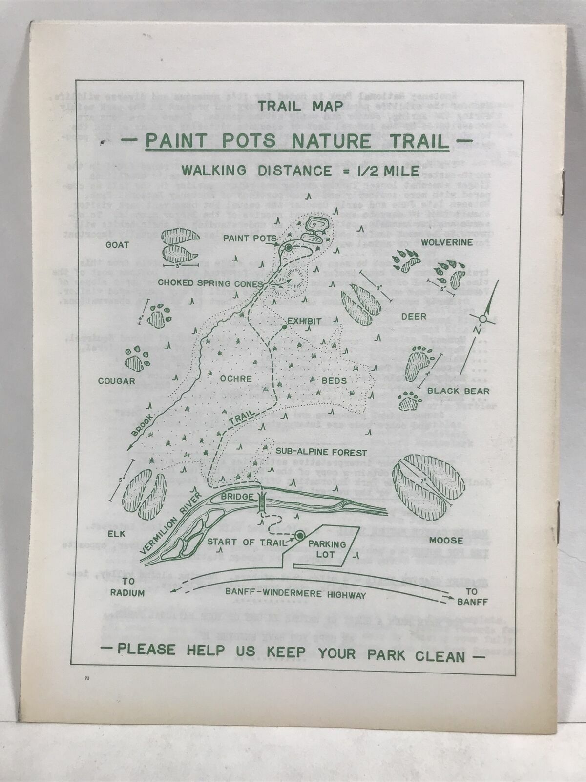 1955 PAINT POTS NATURE TRAIL KOOTENAY NATIONAL PARK British Columbia Canada Map