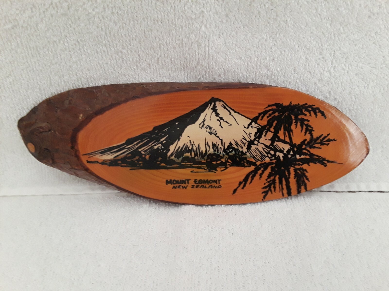 Vtg “MOUNT EGMONT” NEW ZEALAND Pine Wood Slice Wall Plaque Collectable Souvenir