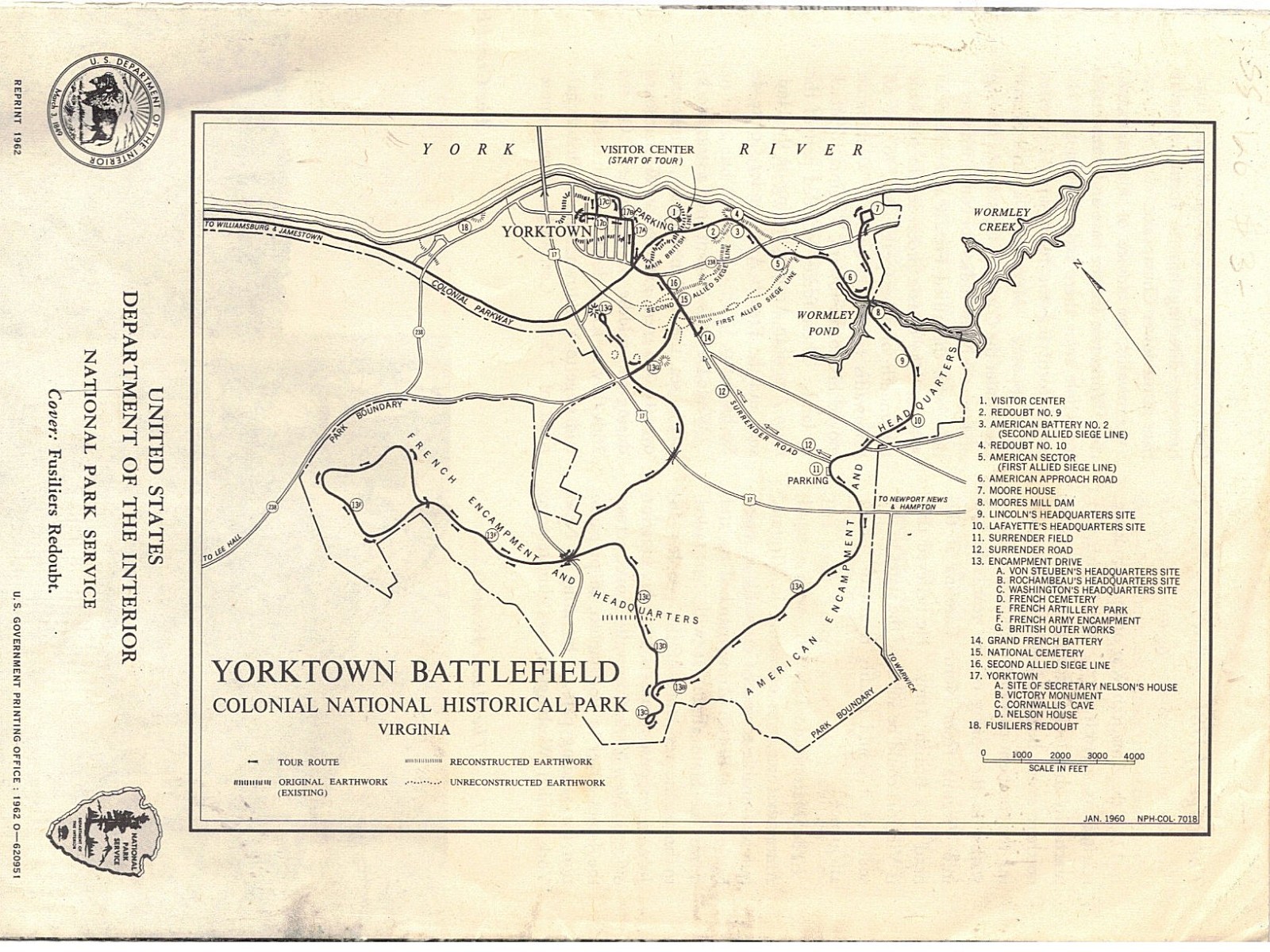 1962 Yorktown Battkefield Colonial Natl Historical Park VA Map History