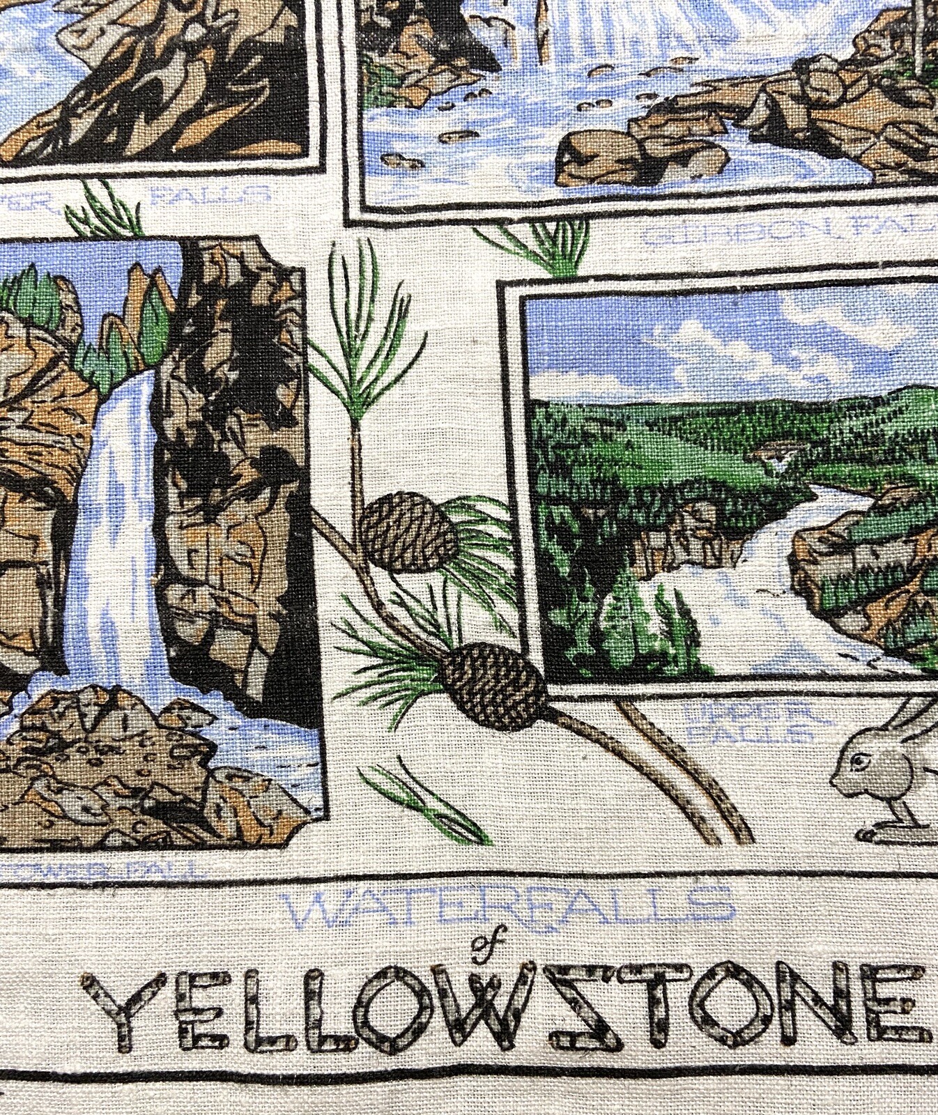 Yellowstone National Park Waterfalls Souvenir Linen Kitchen Towel 25.5” X 15.5”