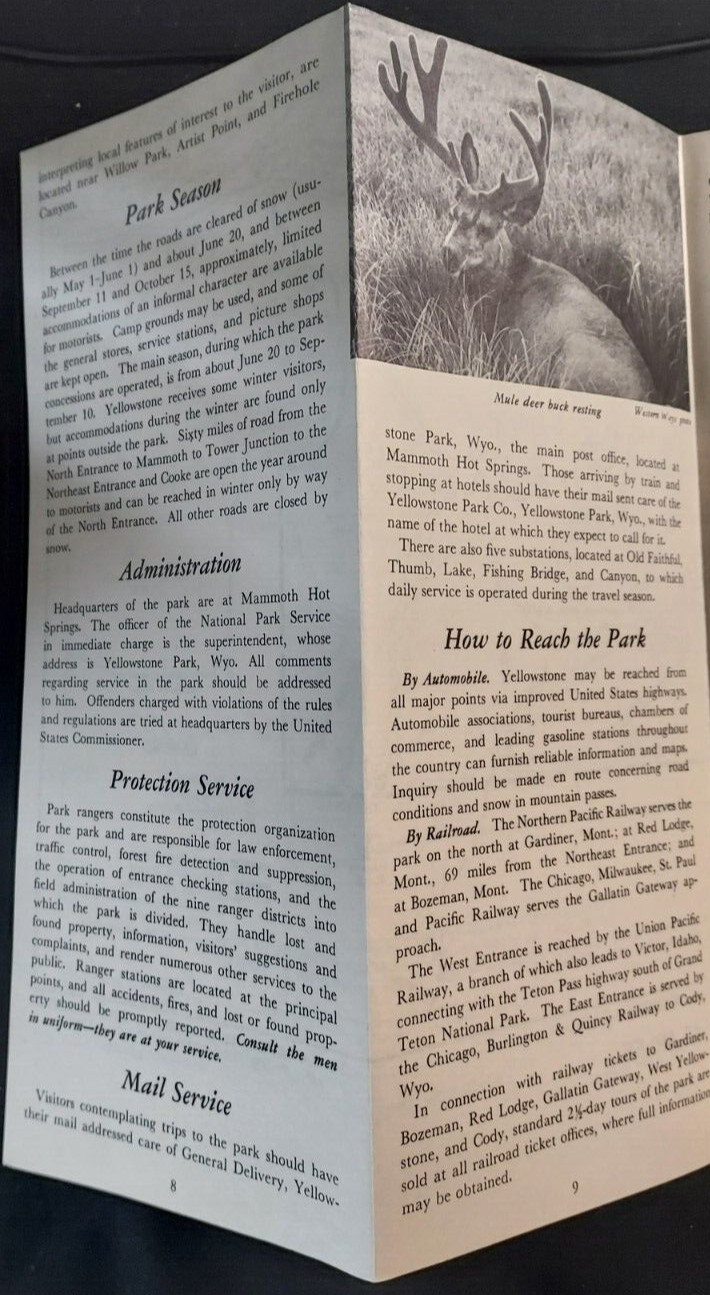 1949 Tourist Brochure Yellowstone National Park Map Falls Geysers Roads Trails