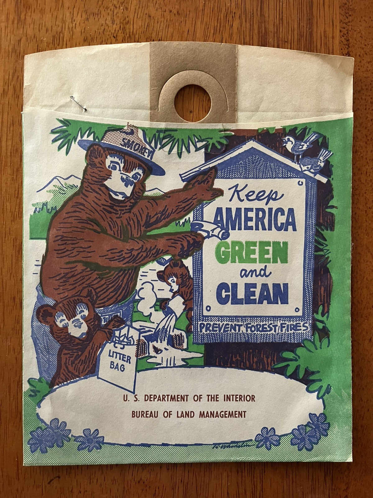 Vintage Forest Service Keep America Green & Clean “ Smokey the Bear “ Litter Bag