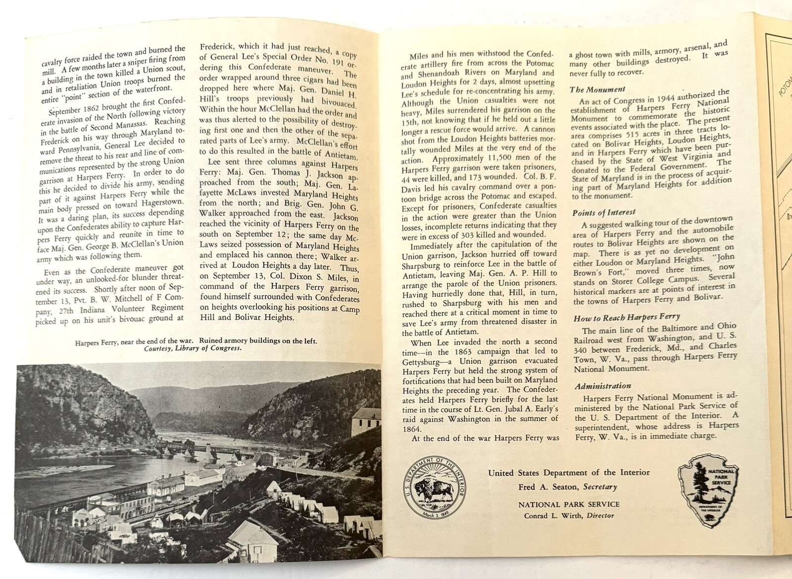 Vintage 1957 Harpers Ferry WVa National Monument Brochure Pamphlet Booklet Map