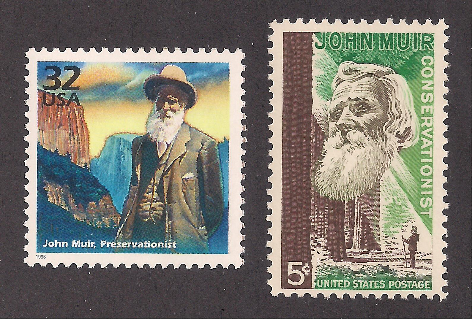 JOHN MUIR – CONSERVATIONIST – YOSEMITE – 2 U.S. POSTAGE STAMPS – MINT CONDITION