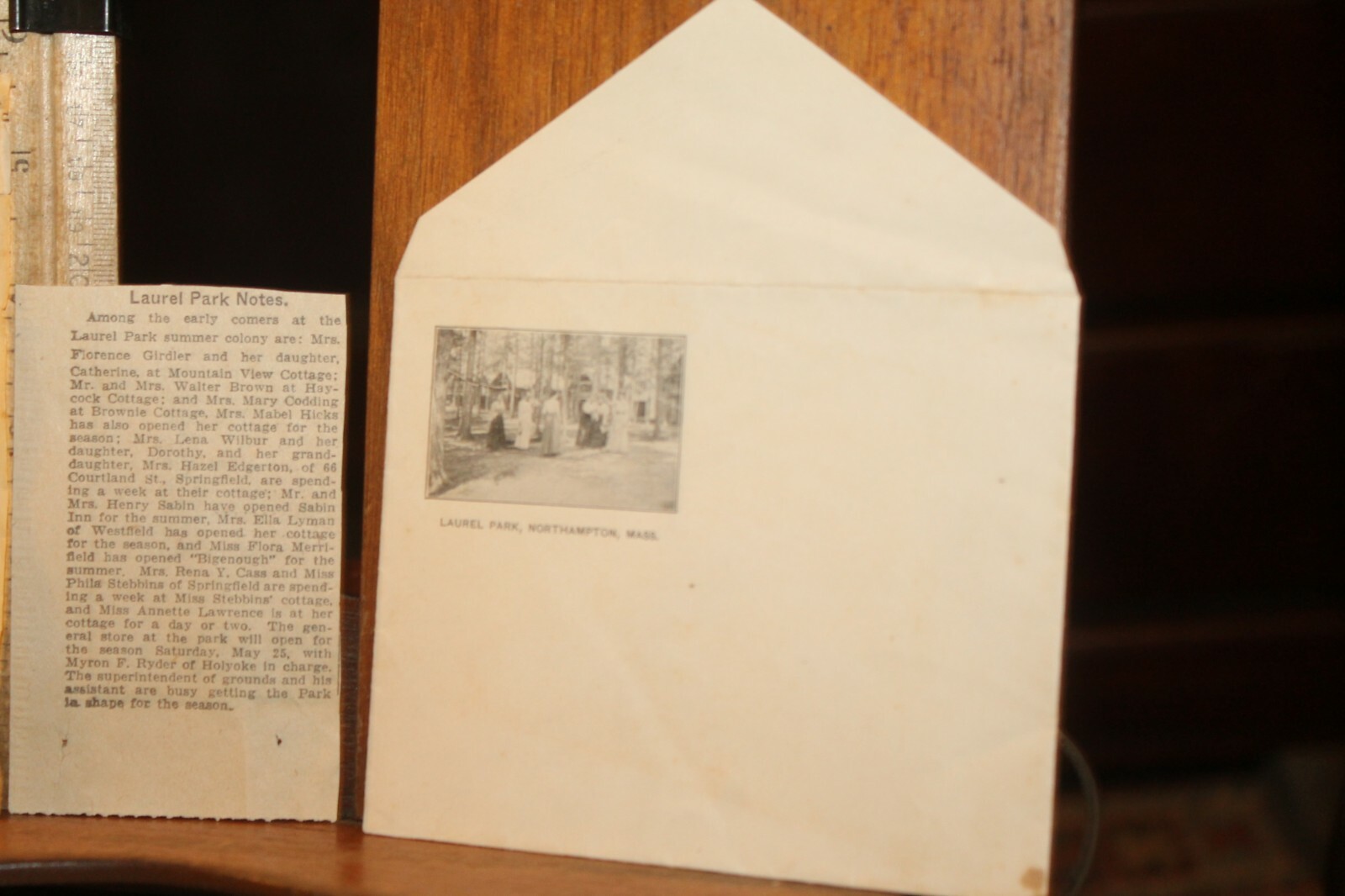 Antique Envelope Note card Laurel Park Northhampton Massachusetts