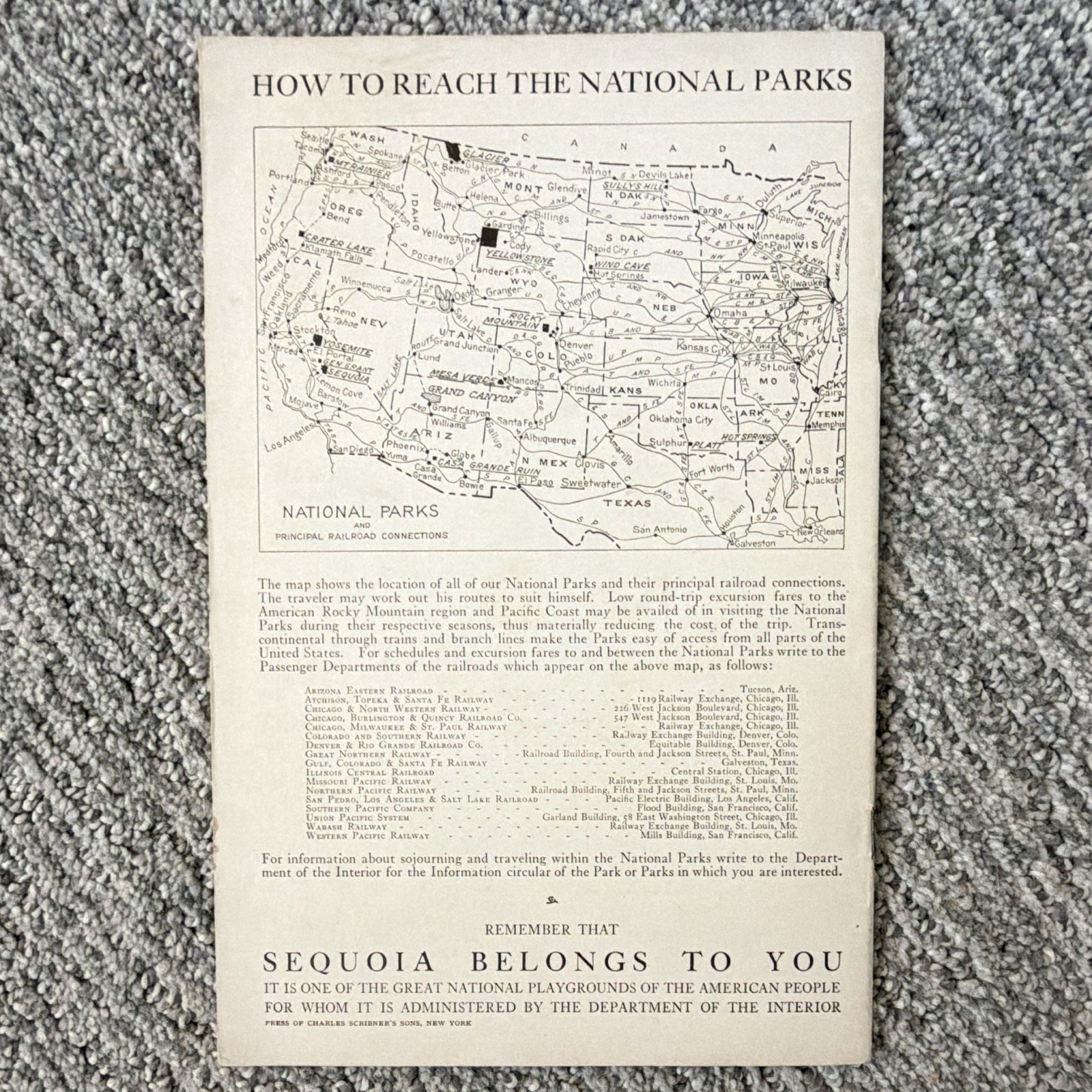 National Parks Sequoia National Park “The Big Tree” Booklet/Guide Dept. Interior