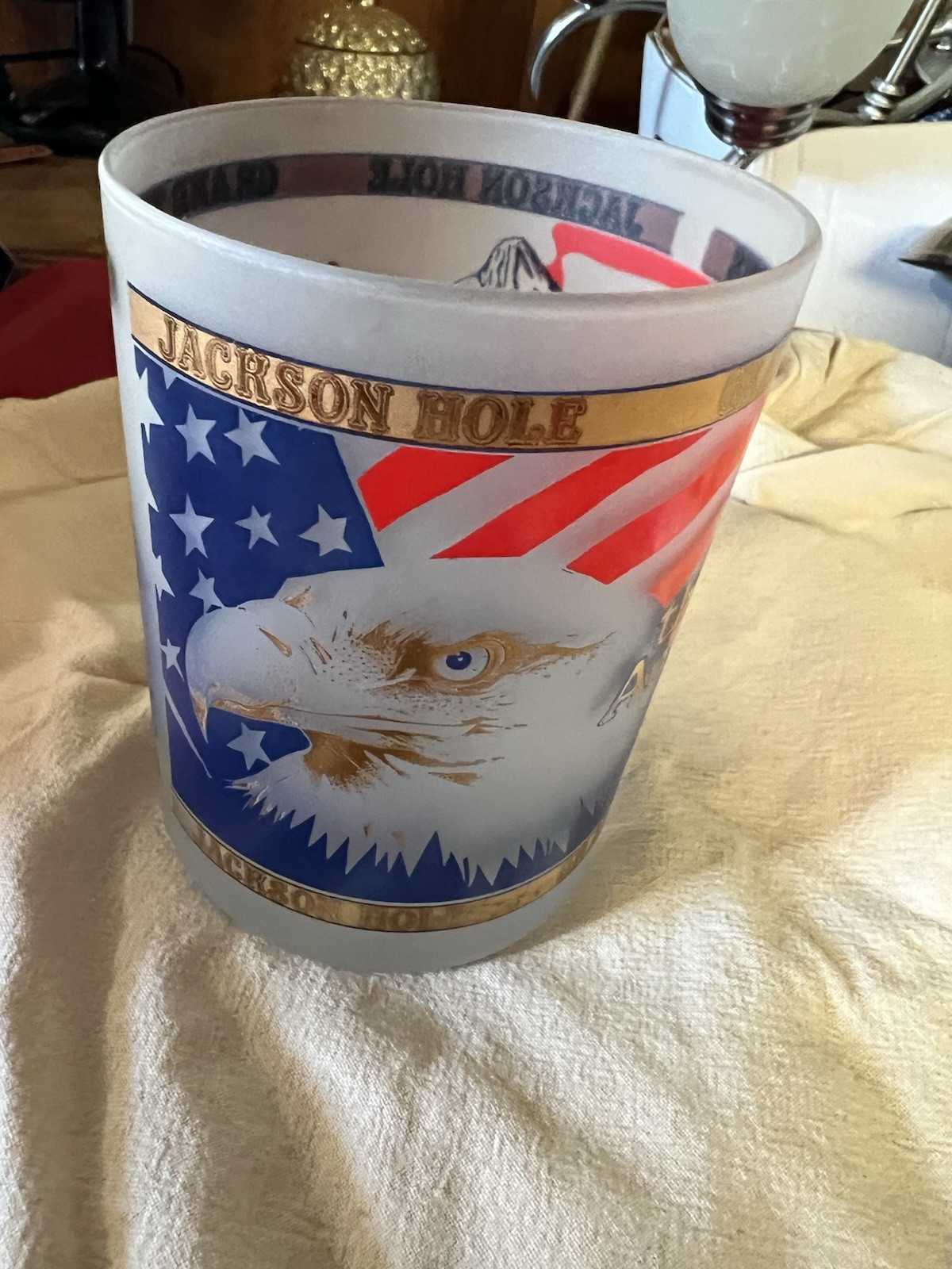 Vintage Wyoming The Way America Was Frosted Glass Tumblers w/Gold Tone Trim
