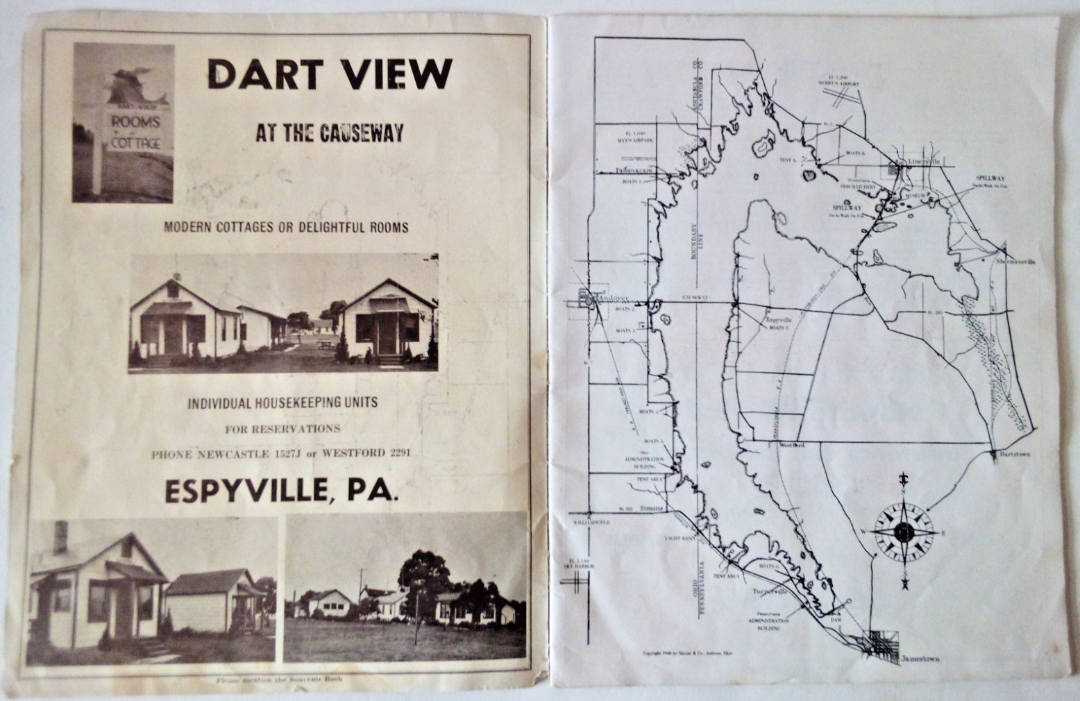 VTG 1949 PYMATUNING LAKE DIRECTORY SOUVENIR BROCHURE ANDOVER OHIO ADVERTISING F3