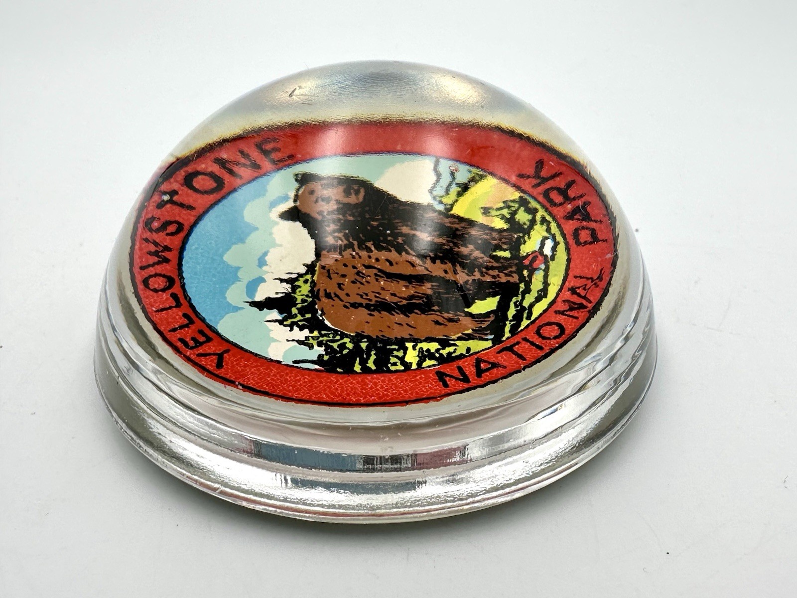 Vintage Yellowstone National Park Bear Souvenir Glass Paper Weight