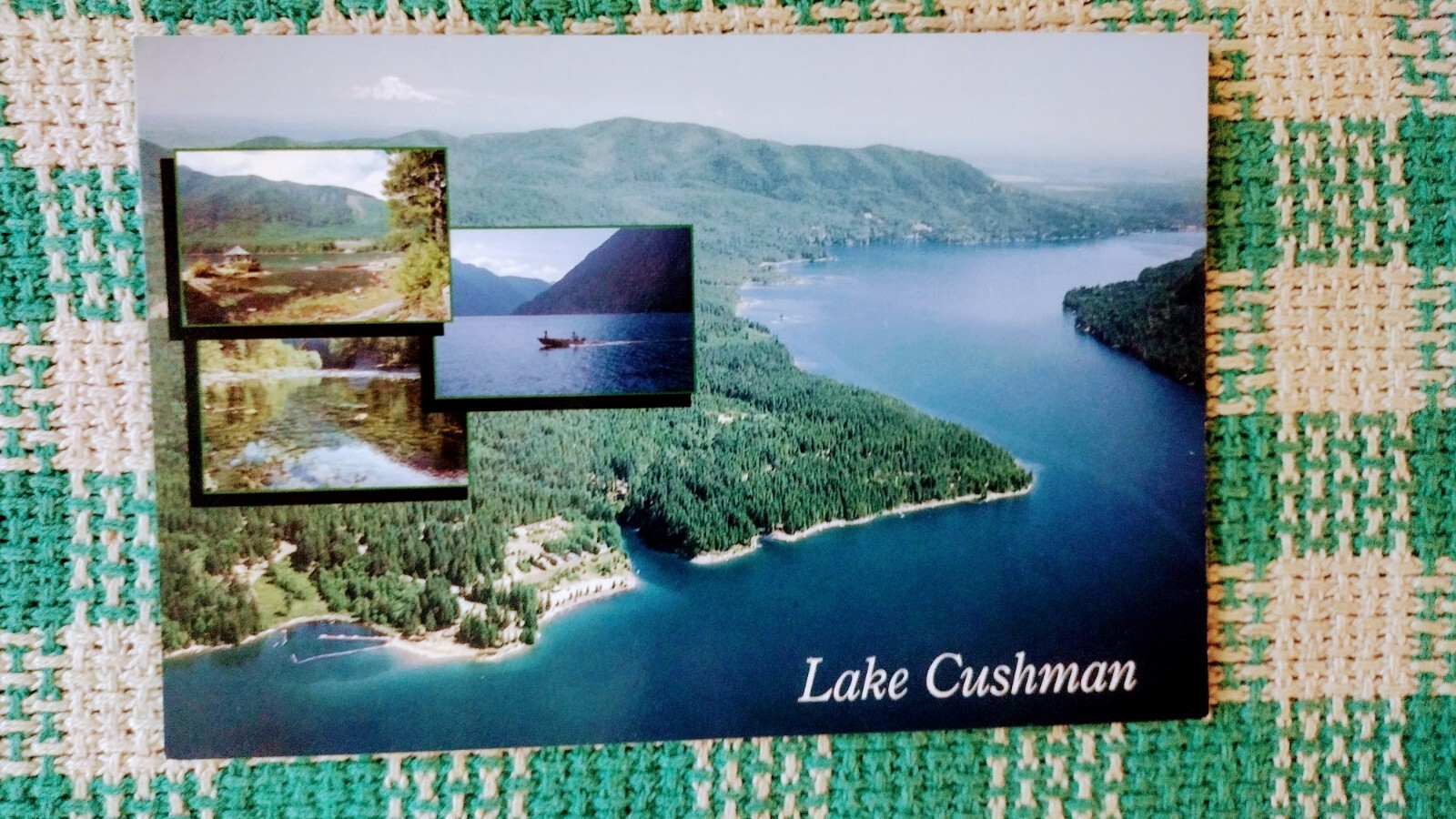 beautiful post card AERIAL VIEW OVERLOOKING LAKE CUSHMAN WASHINGTON