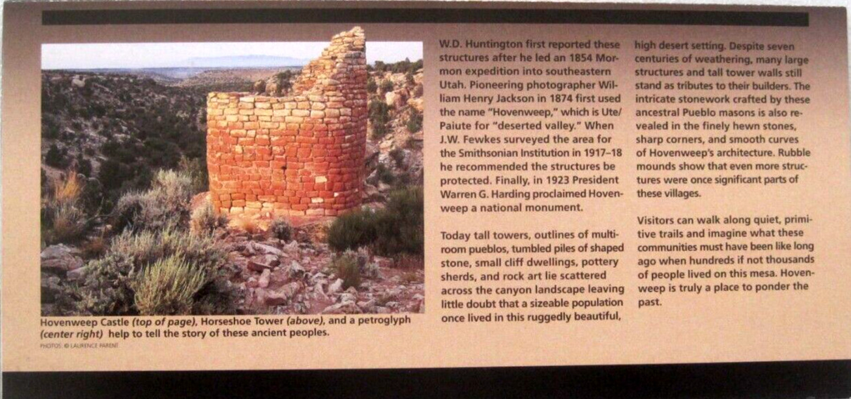 Hovenweep National Monument & Trail Guide National Park Service Unigrid Brochure