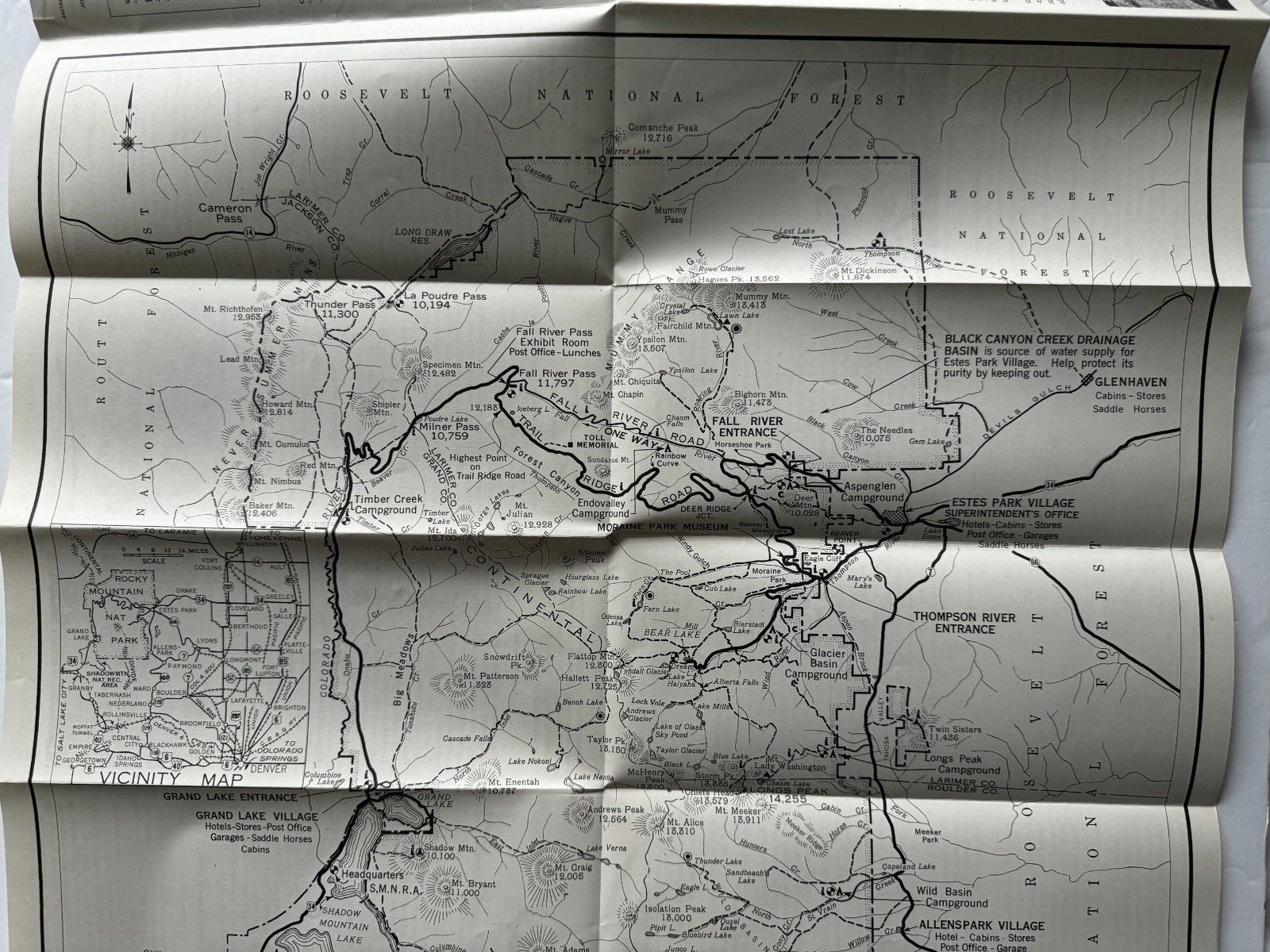 Vintage 1953 Colorado Rocky Mountain National Park Brochure Map illustrated