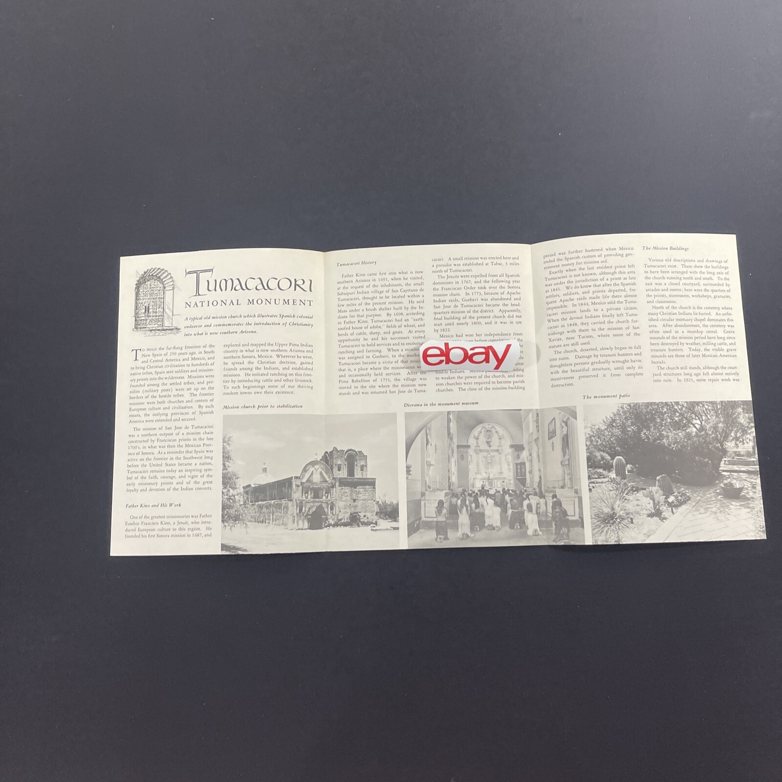 Vintage 1956 Tumacacori National Monument Brochure Pamphlet Map Guide Info AZ
