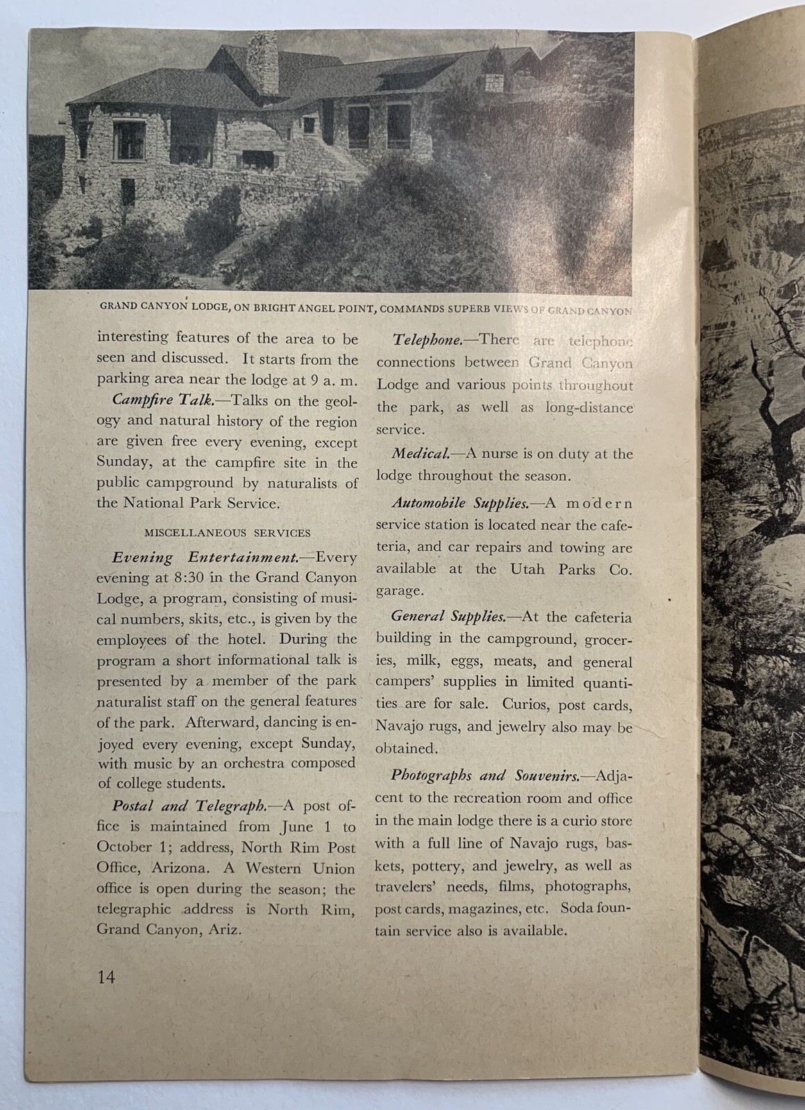 Vintage TOURIST GUIDE: 1954 Grand Canyon National Park – Arizona