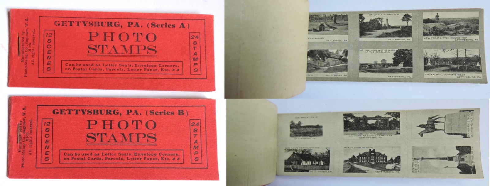 EX! Vtg Gettysburg PA Photo Stamps Series A & B – Early 1900’s EX! Complete