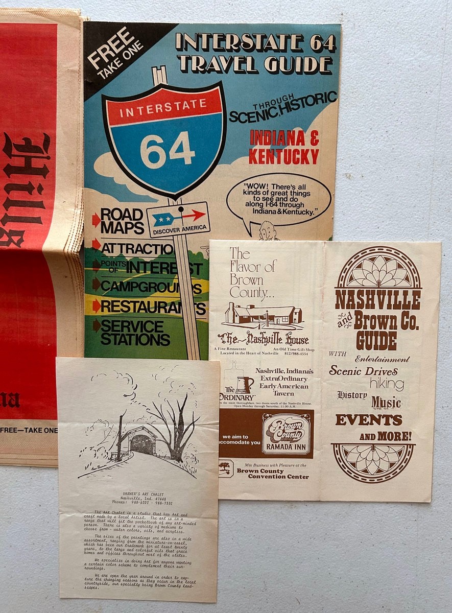 Vintage Indiana travel items pamphlets Lincoln Hills Brown County Interstate 64