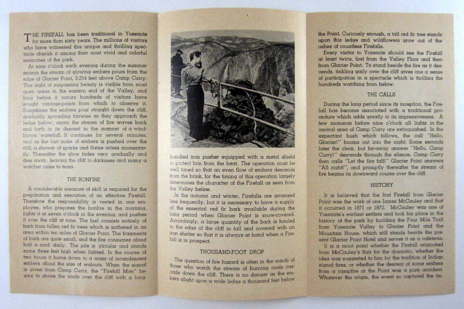 Vintage Yosemite Firefall Camp Curry History Travel Brochure Glacier Point 1941