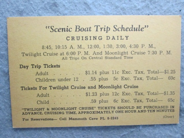 Vintage Mammoth Cave National Park Green River Scenic Boat Trip Schedule Card