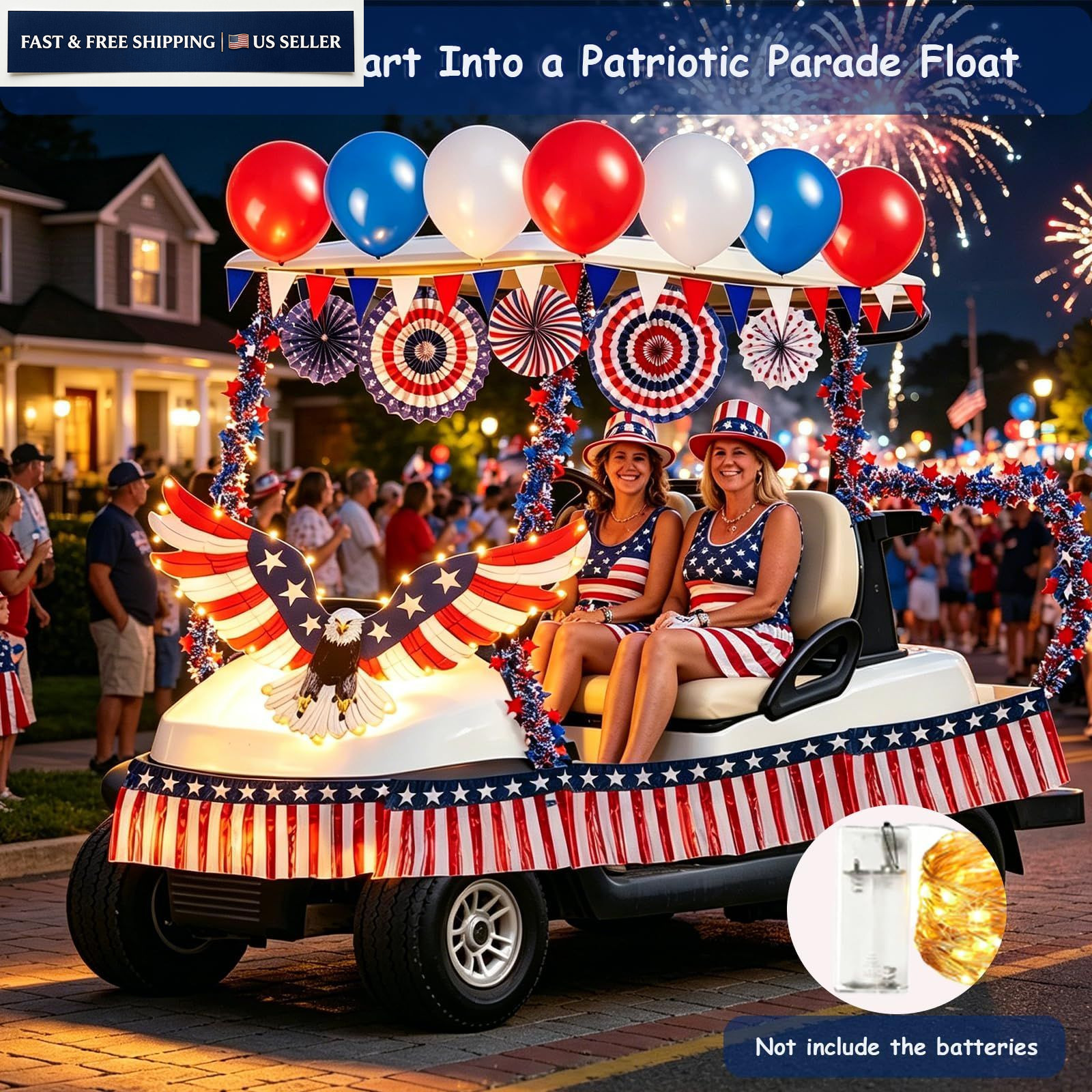 Nalanzhou 4th of July Golf Cart Decorations Kit, 250th Red, Blue and White