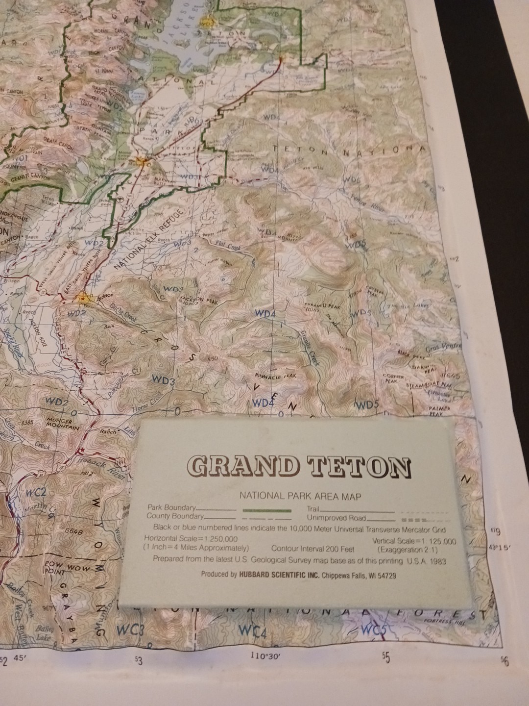 Vintage Grand Teton National Park Area Map 3D Raised Relief 1983