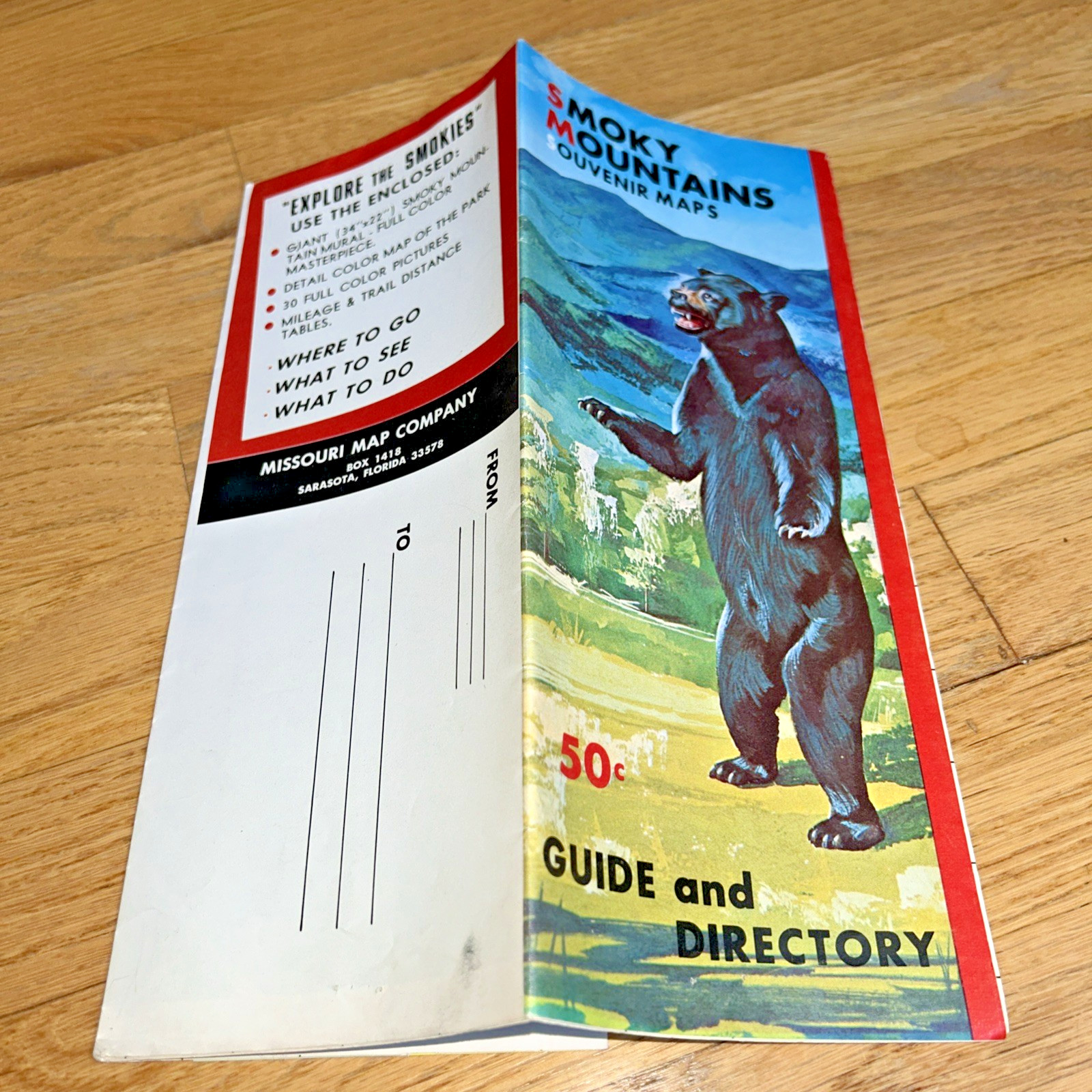 1968 SMOKY MOUNTAINS Souvenir Map / Guide / Directory 22″ x 33″