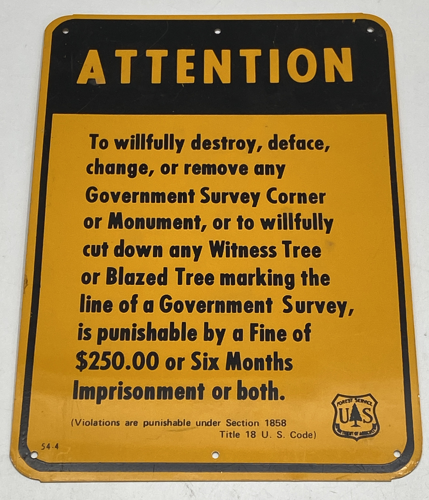 NOS VINTAGE SIGN GOVERNMENT SURVEY CRIMINAL WARNING US FOREST SERVICE DEPARTMENT