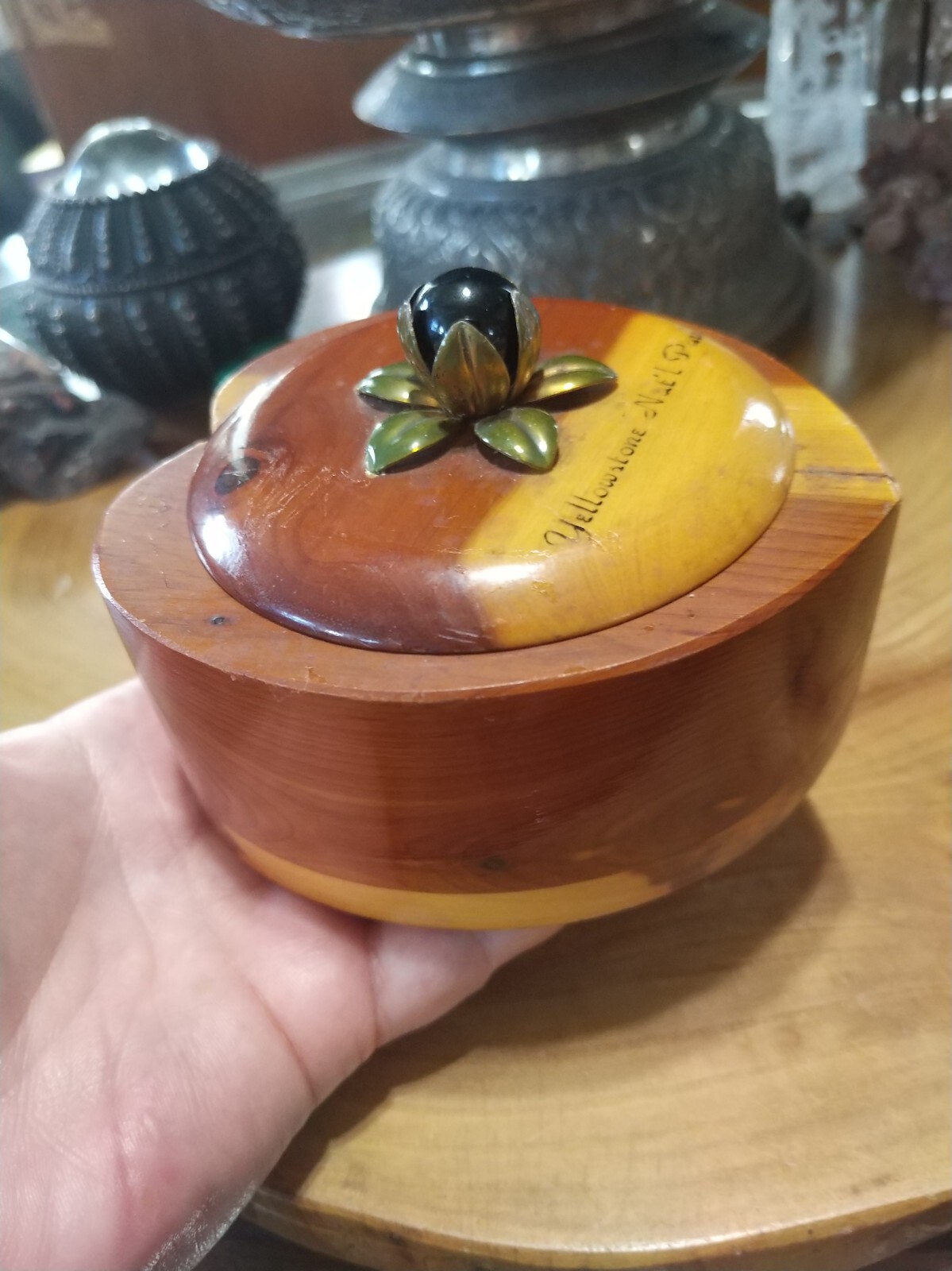 Vintage Yellowstone National Park cedar wood heart trinket box