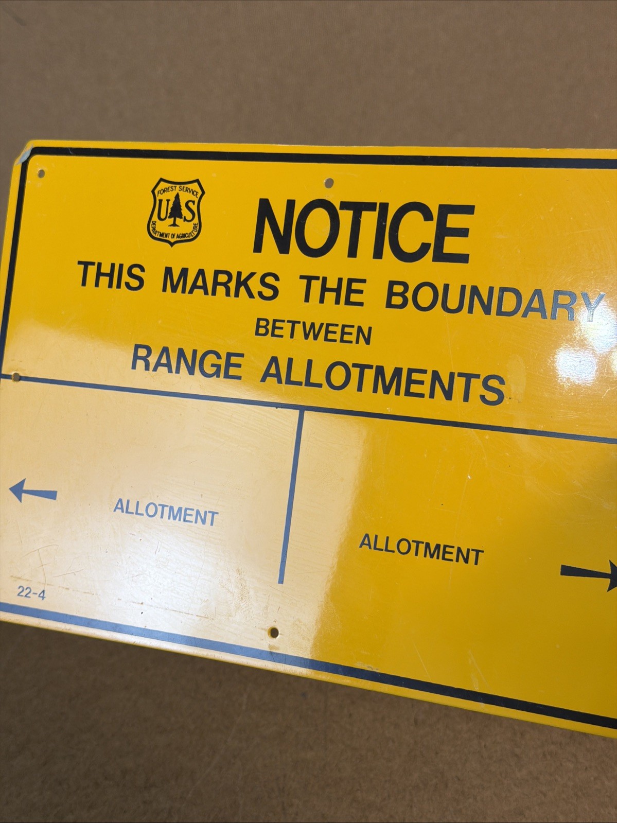 VTG Tin Metal US National Forest Service Sign Boundary Range Allotments 10×7 DST