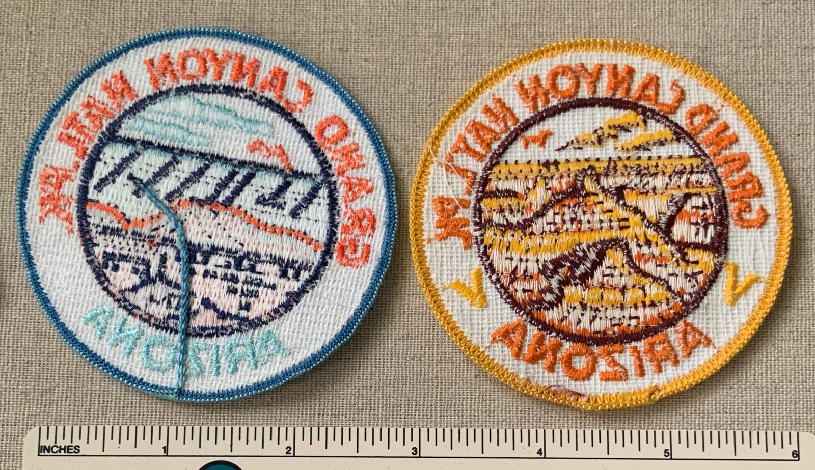2 Vintage 1970s GRAND CANYON NATIONAL PARK Travel Souvenir PATCHES Arizona Badge