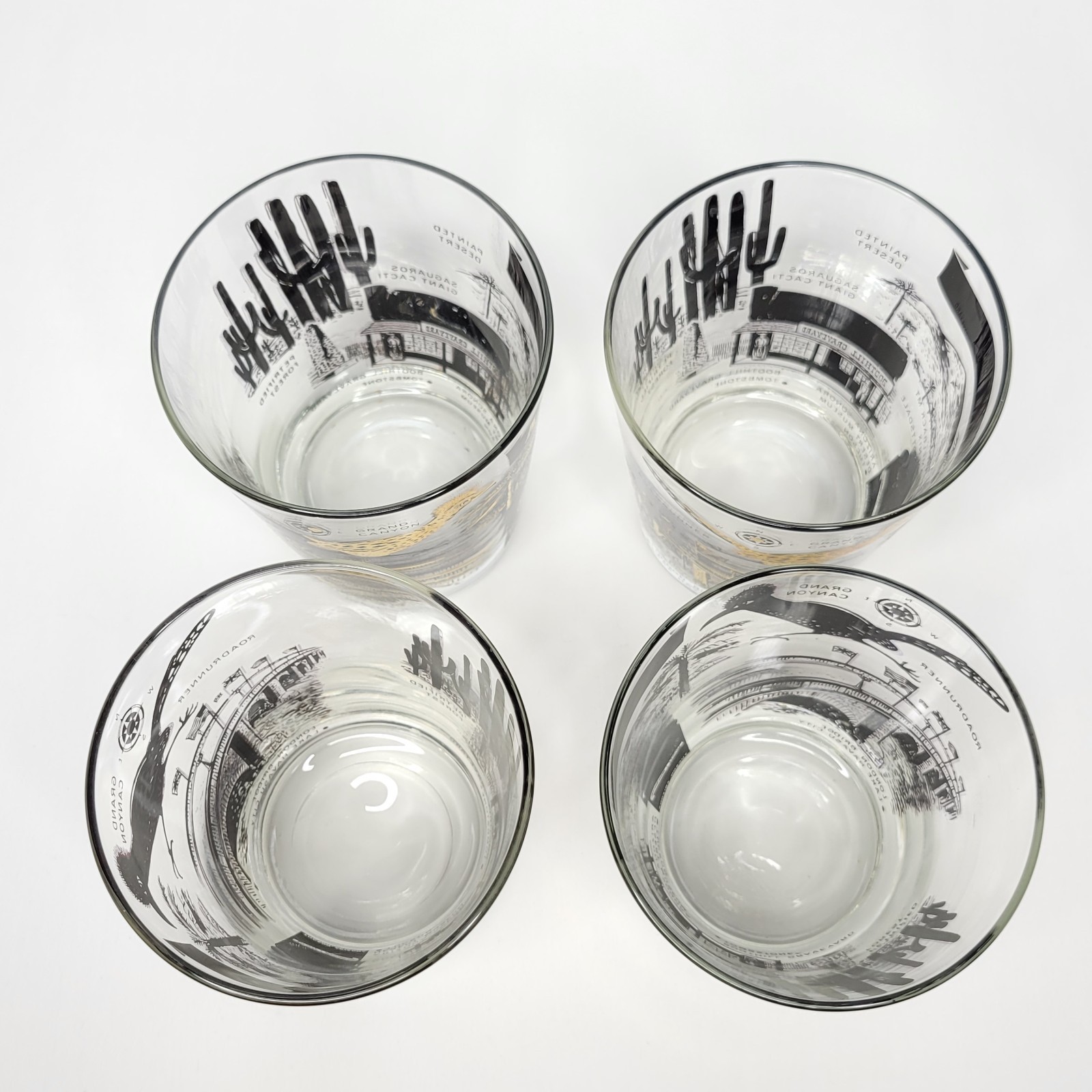 Set of 4 Vintage Mid Century Arizona Parks Low Ball Glasses Black and Gold