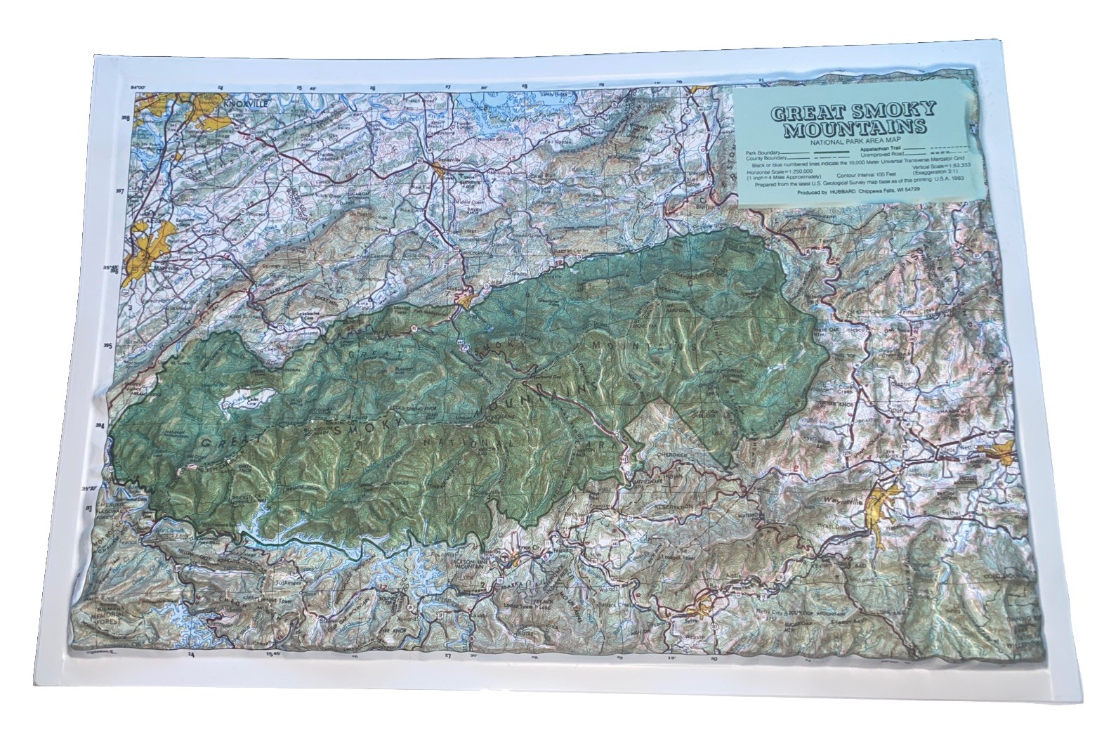 3D Plastic Topographical Relief Map Great Smoky Mountains Produced By Hubbard