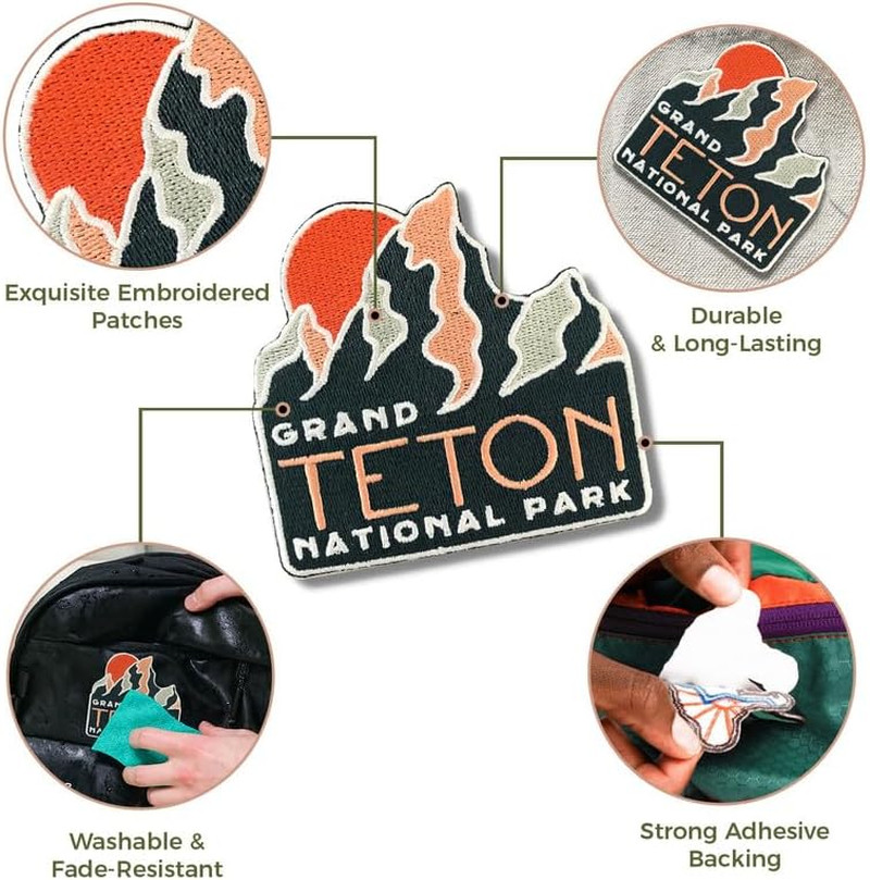 Grand Tetons National Park Wyoming Travel Patch, Adhesive Embroidered Patch | Ea