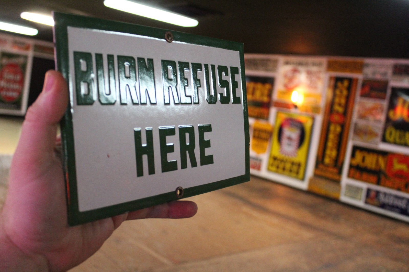US FOREST BURN REFUSE HERE PORCELAIN METAL SIGN CAMPING NATIONAL PARK SMOKEY GAS
