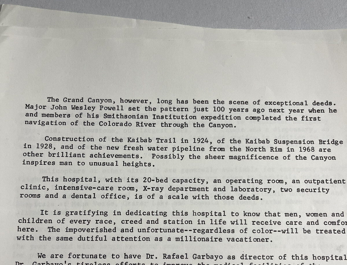 1968 Grand Canyon National Park Hospital Dedication Announcement Vtg News Memo