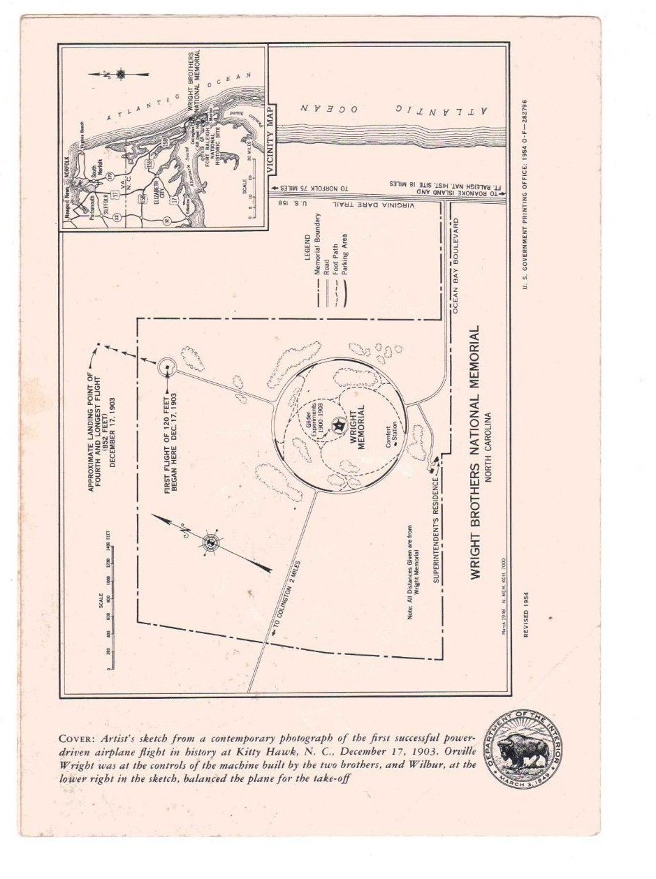 Vtg 1954 Wright Brothers National Memorial North Carolina NPS Brochure Pamphlet