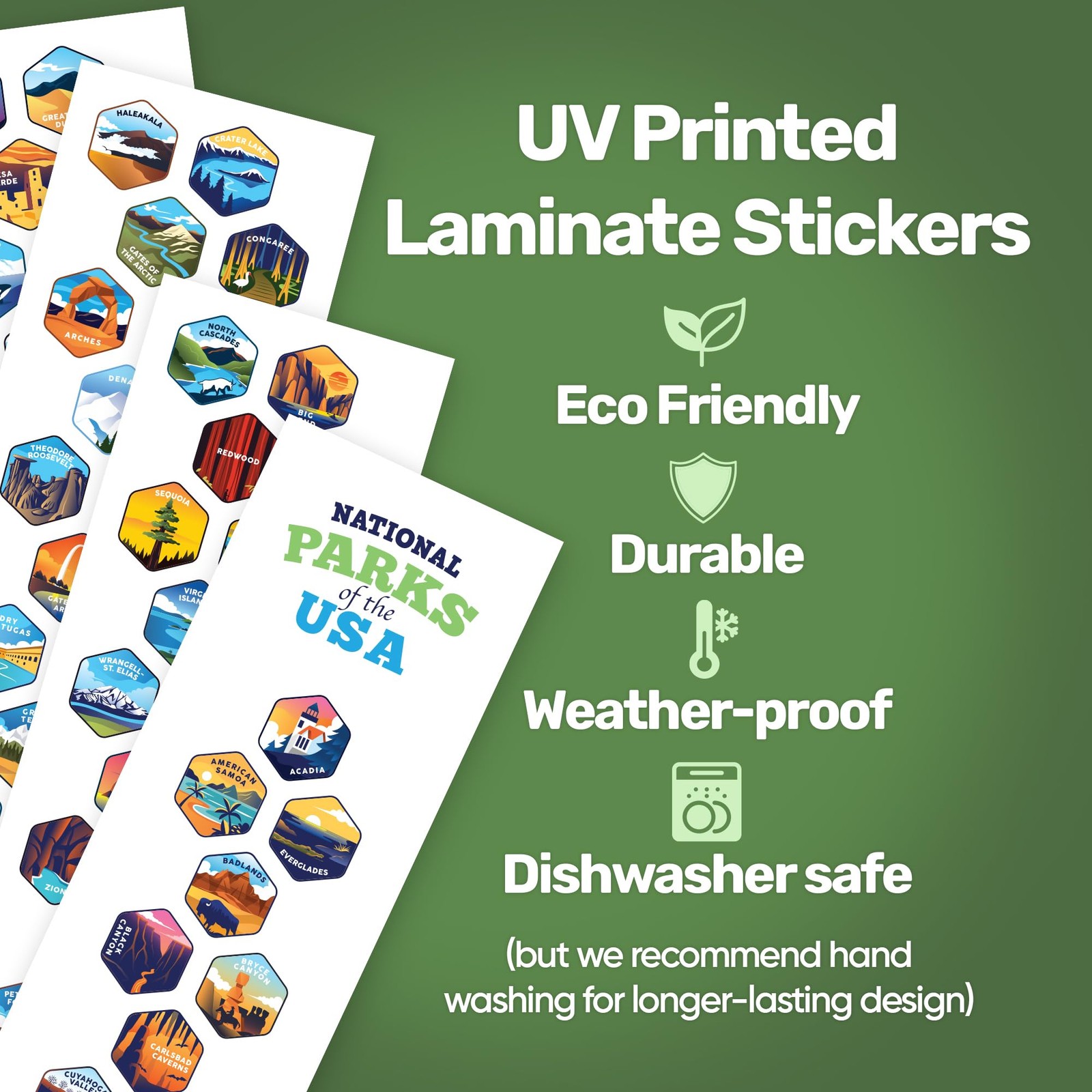 LET’S WANDER National Parks Stickers, 63 Parks Set