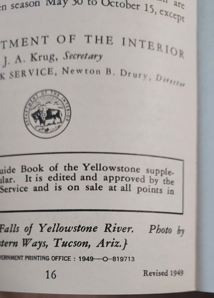 1949 Tourist Brochure Yellowstone National Park Map Falls Geysers Roads Trails