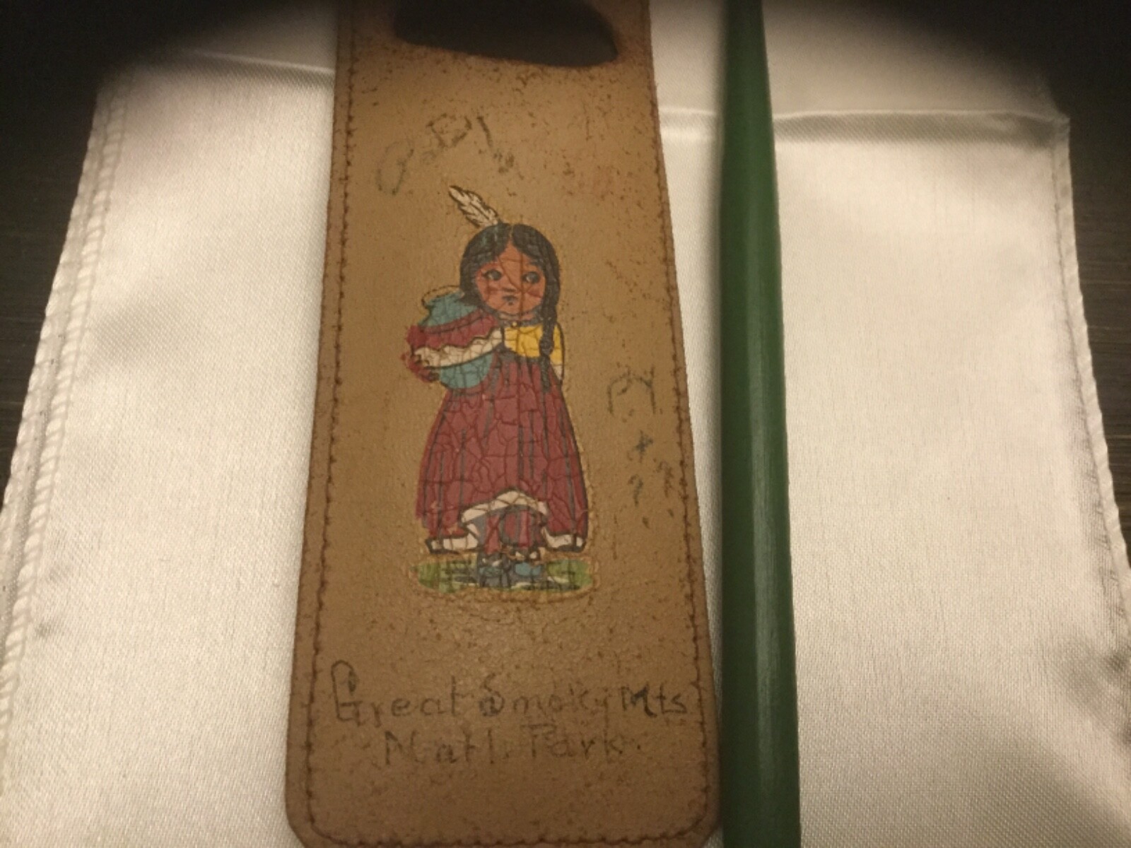 VINTAGE ESTATE FIND LEATHER PENCIL CASE GREAT SMOKY MTS NATL PARK