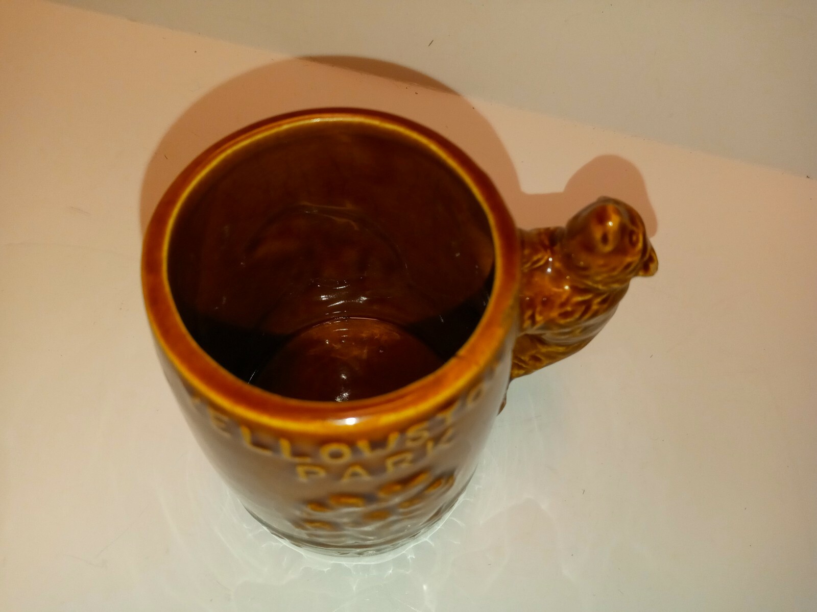 Vtg Souvenir Yellowstone Park Old Faithful Brown Bear Coffee Mug Bear Handle