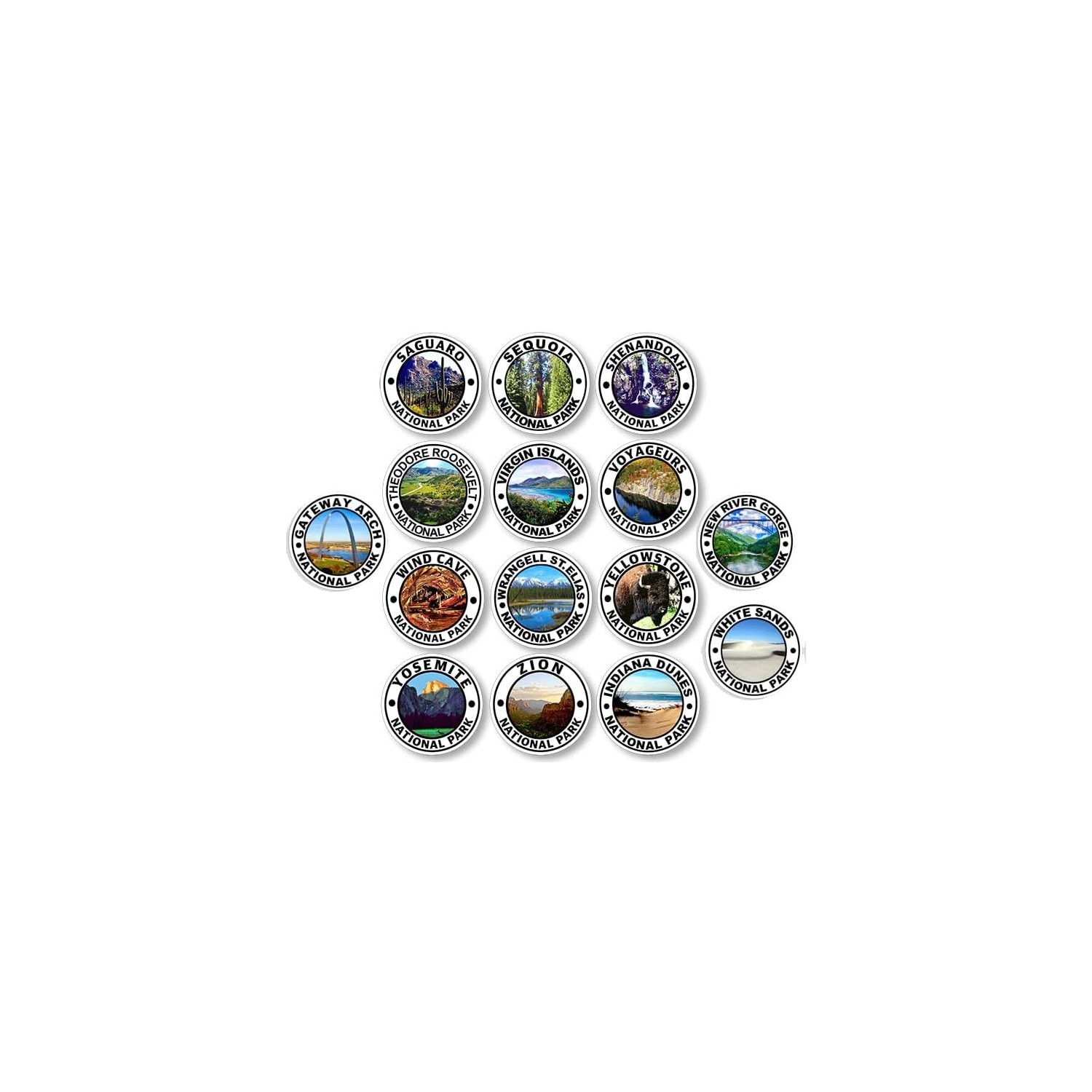 Vinyl National Park Decals 63 Count Round Stickers for Travel and Scrapbook
