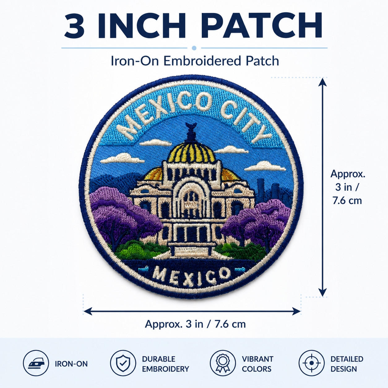 Mexico City Mexico Patch 3″ Embroidered Iron On Travel Souvenir Badge