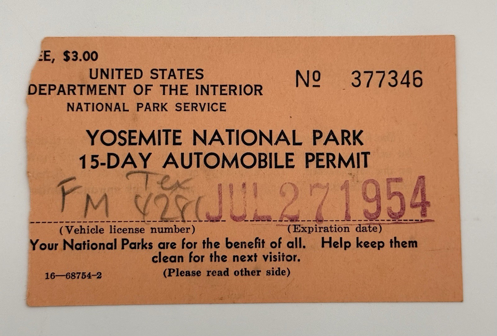 Vintage Yosemite National Park Brochure w/ Original Parking Pass – 1954 Ephemera