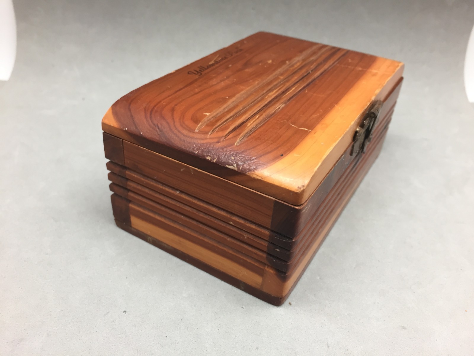 Souvenir Yellowstone National Park Trinket Box Cedar Wood Hinged Vintage 6″