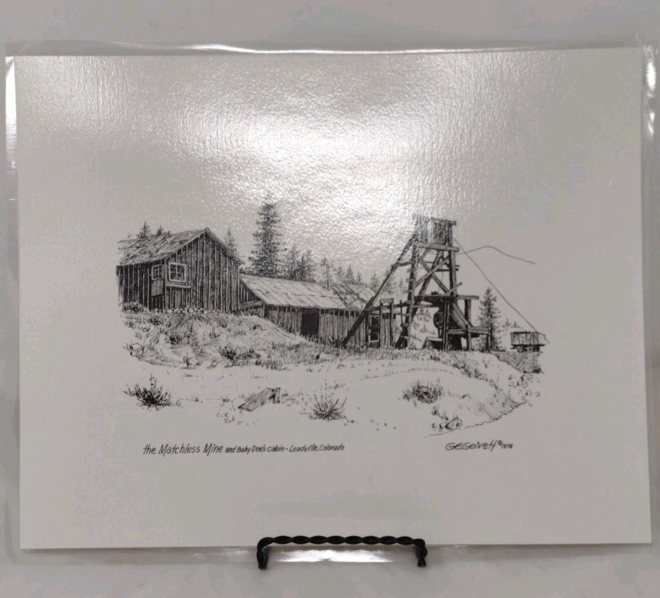 G.E. Geivett Print 1978 “The Matchless Mine and Baby Doe’s Cabin CO” Laminated