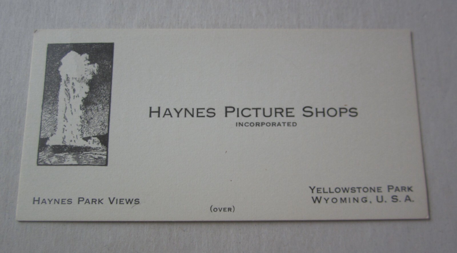 Old Vintage c.1930’s – YELLOWSTONE PARK – HAYNES Picture Shops – BUSINESS CARD