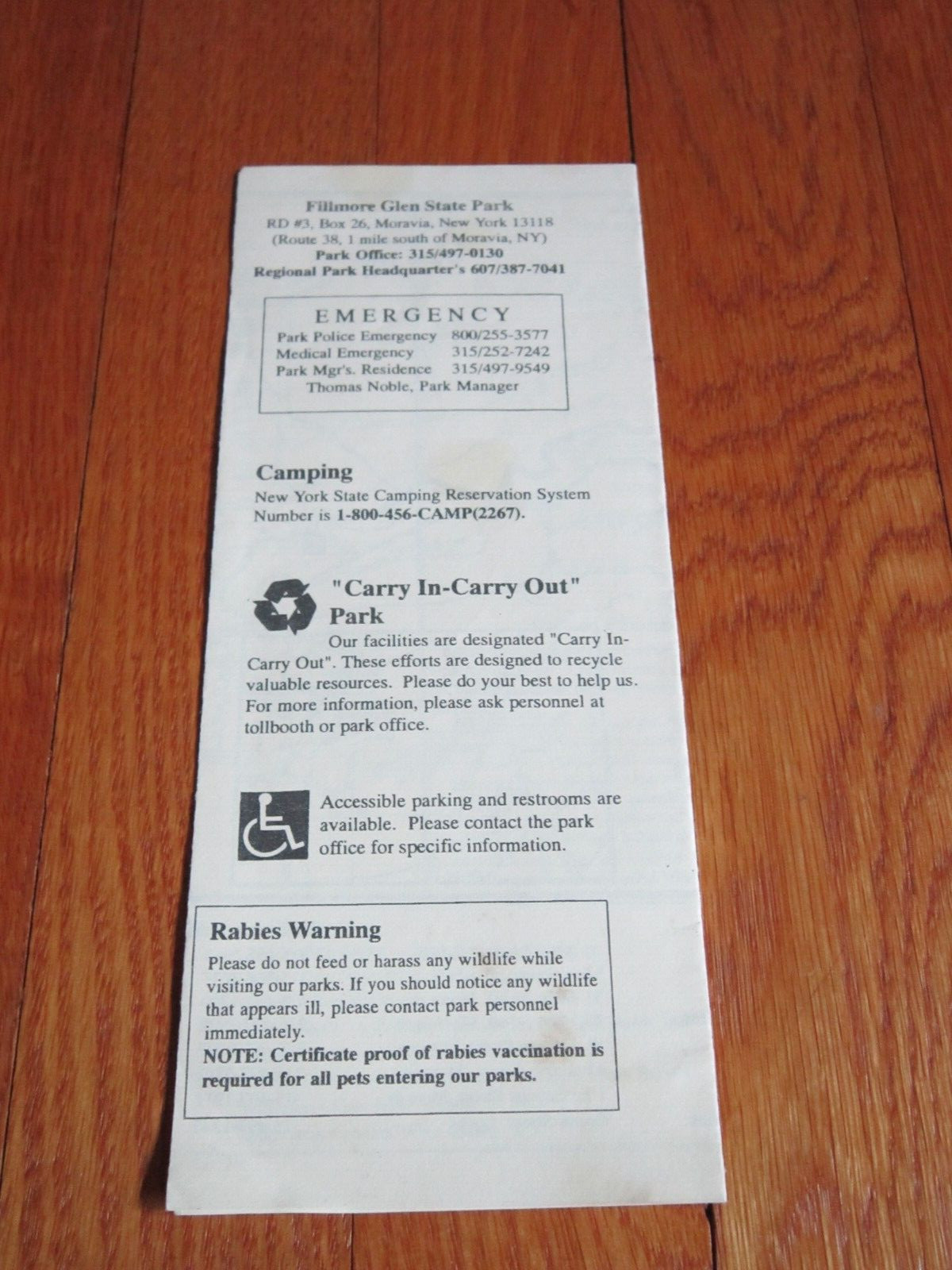 Fillmore Glen State Park Brochure Gov Pataki Map History Info Moravia NY