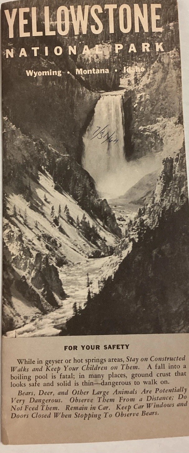 Yellowstone National Park – Vintage Original Brochure/Map – 1962