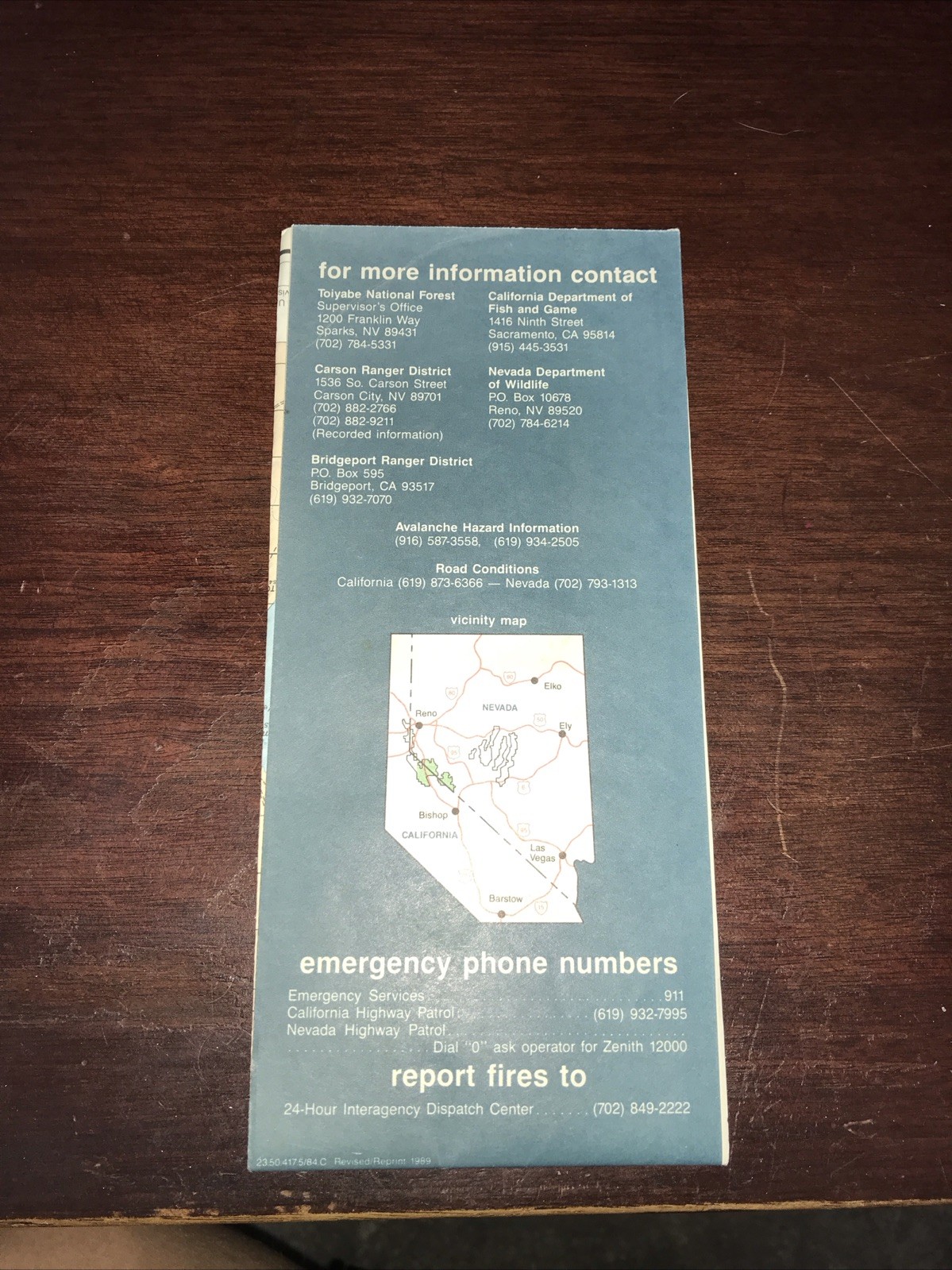 US Dept of Agriculture Forest Service Toiyabe National Forest map