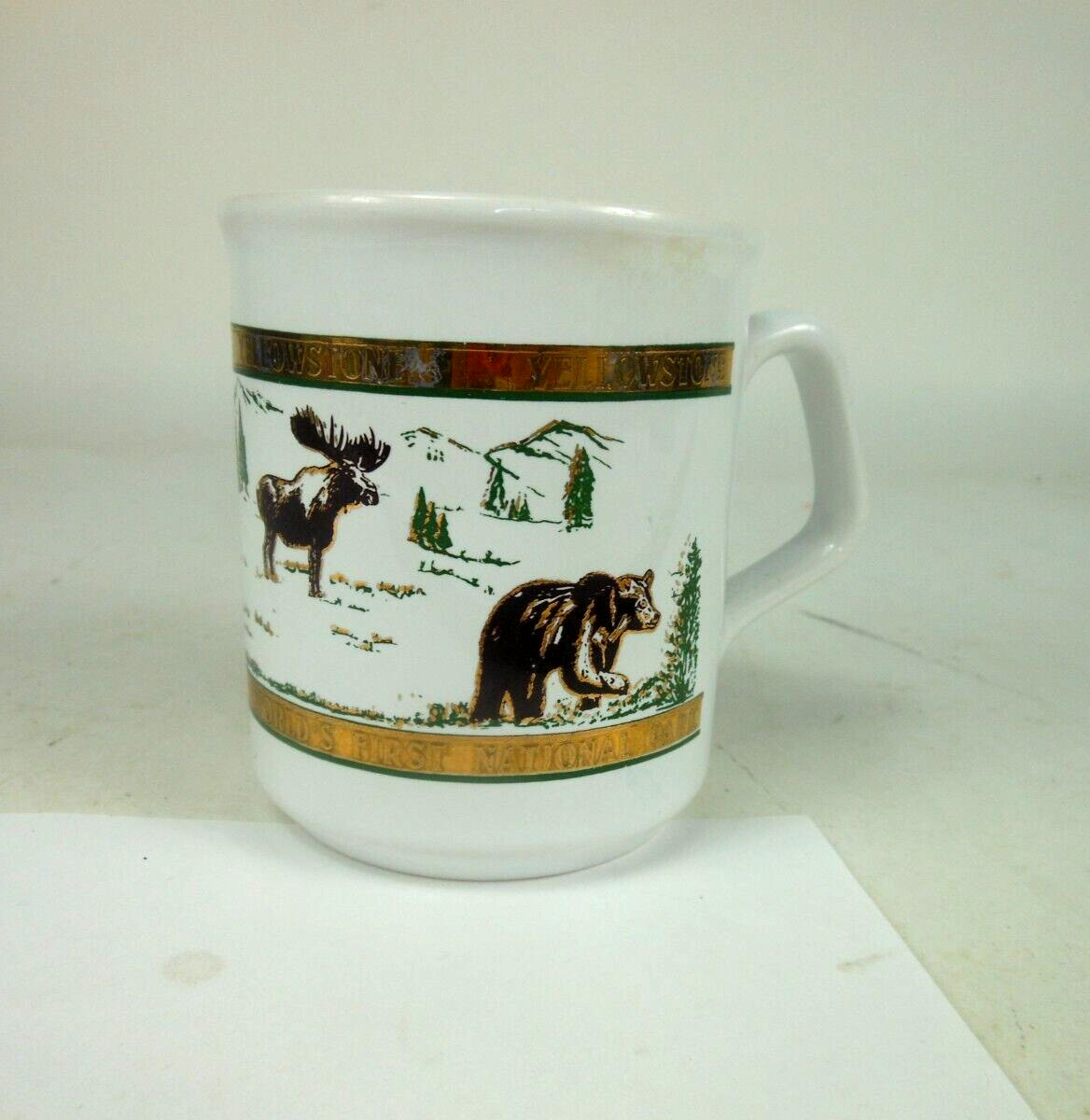 Vintage Mug Yellowstone National Park Buffalo Bear Coffee Cup